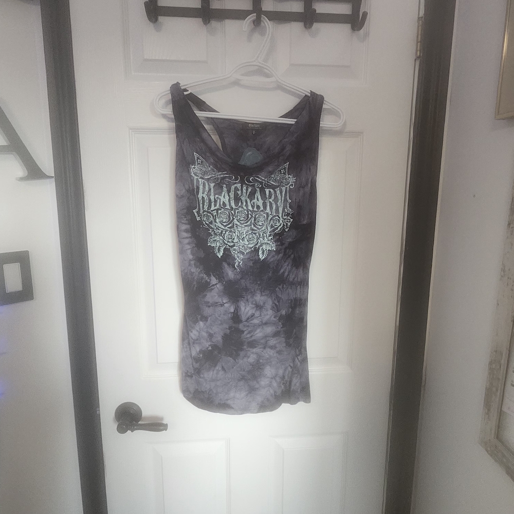 Black Brand Tie-Dye Tank with Blue Graphic